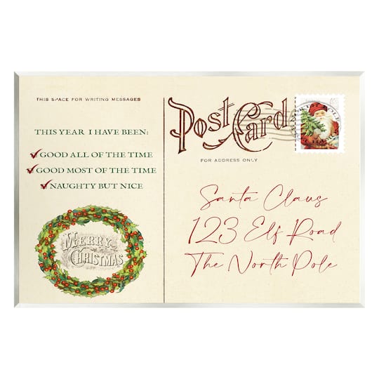 Stupell Industries Merry Christmas Vintage Postcard Wall Plaque Art
